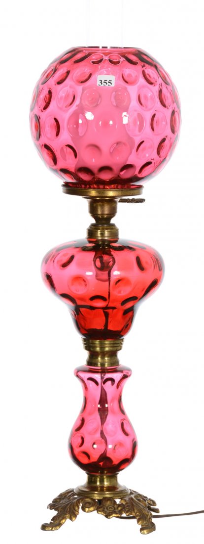 24 1/2" CRANBERRY COINSPOT ART GLASS BANQUET LAMP (1 of 2)