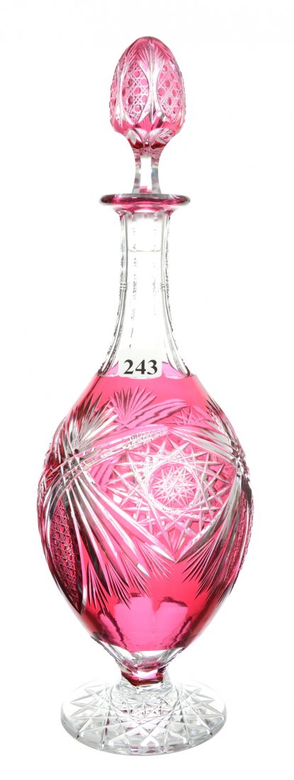 DECANTER - 14 1/4" - CRANBERRY CUT TO CLEAR WITH (1 of 3)