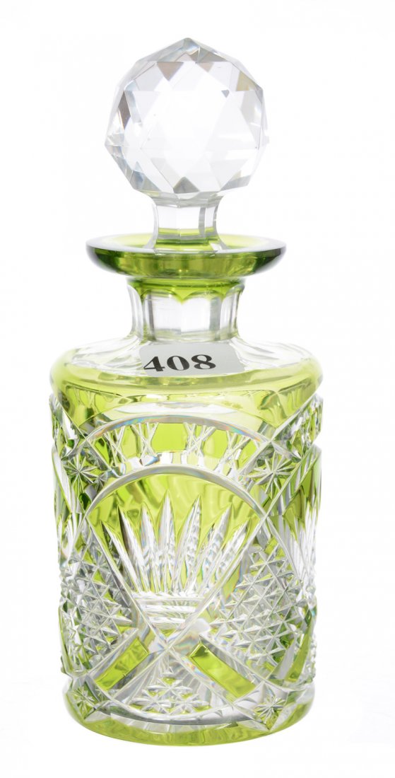 COLOGNE BOTTLE - 6 1/4" - GREEN CUT TO CLEAR (1 of 3)