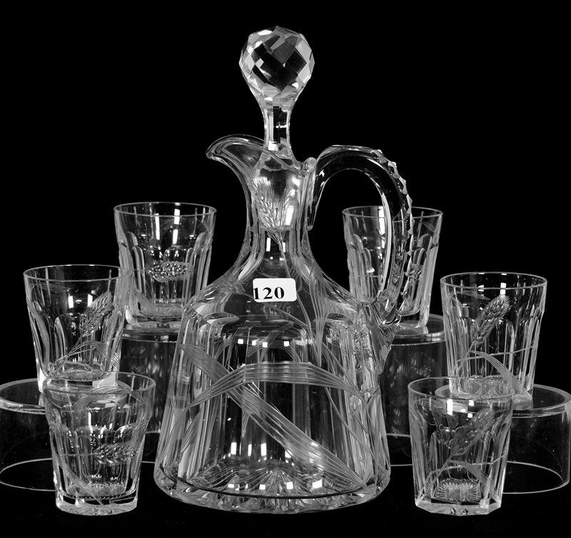 WHISKEY SET - ABCG - 9 3/4" DECANTER & (6) MATCHING 2 (1 of 5)