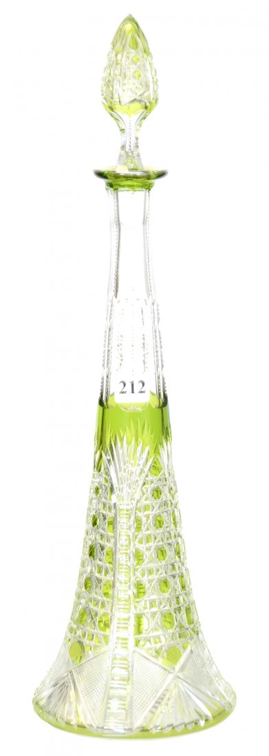 TALL DECANTER - 17 1/2" - GREEN CUT TO CLEAR (1 of 3)