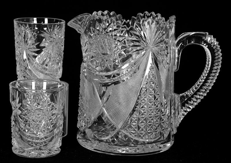 7 1/2" PITCHER & (2) 2 3/4" MATCHING TUMBLERS - ABCG - (1 of 2)