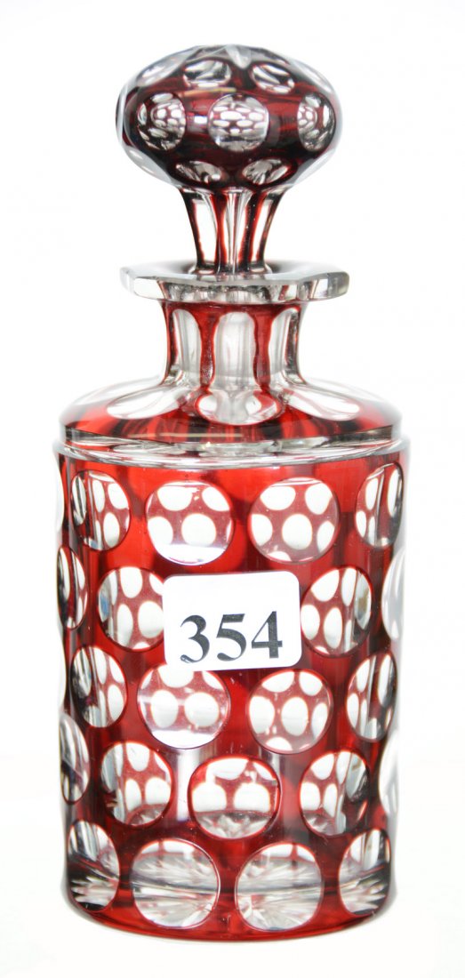 COLOGNE BOTTLE - 5 3/4" - RUBY CUT TO CLEAR (1 of 2)