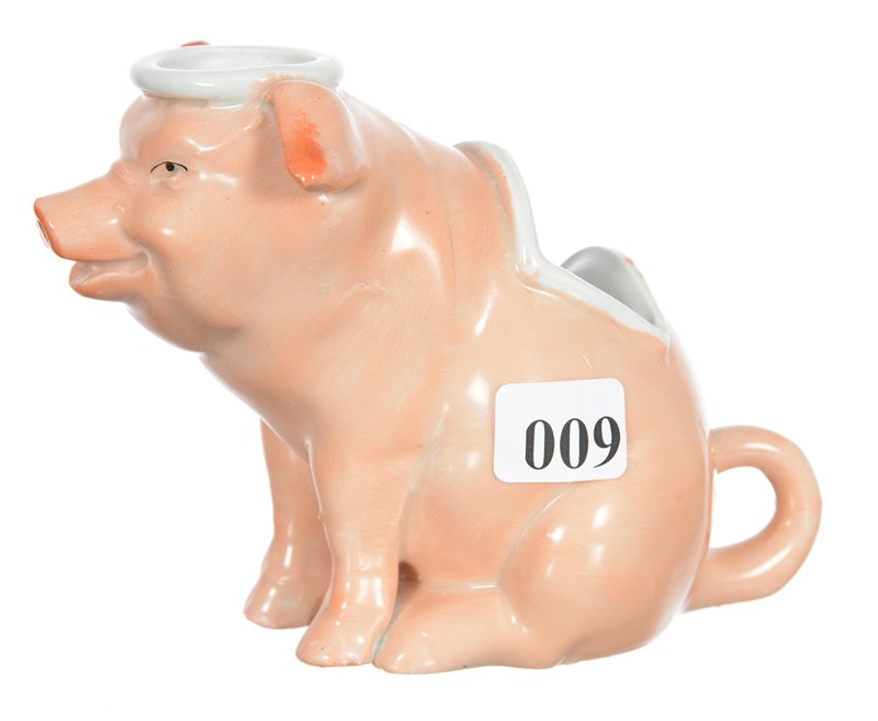 4" UNMARKED GERMANY FIGURAL PIG CHAMBERSTICK WITH (1 of 3)