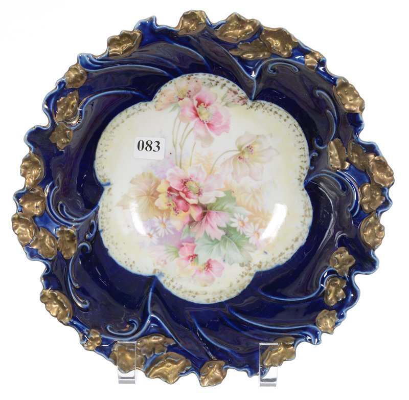 10" UNMARKED PRUSSIA FLORAL MOLD BOWL (1 of 3)