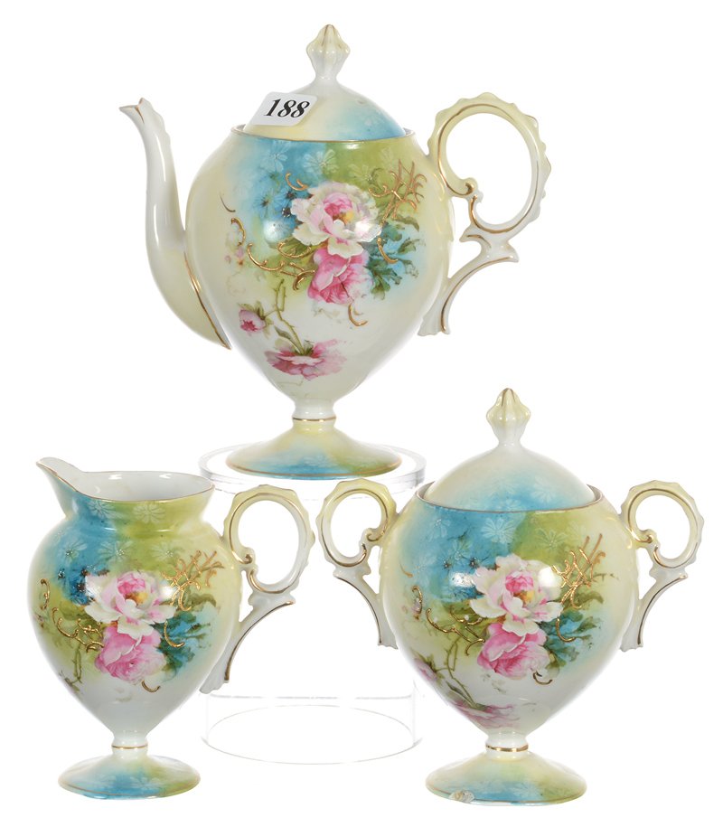 THREE PIECE UNMARKED PRUSSIA TEA SET (1 of 4)