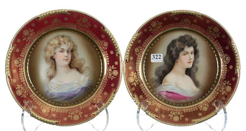 (2) 8 1/2" MARKED ROYAL VIENNA PORTRAIT PLATES (1 of 3)