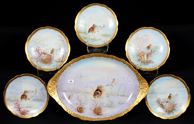 SIX PIECE MARKED LIMOGES FISH SET (1 of 5)