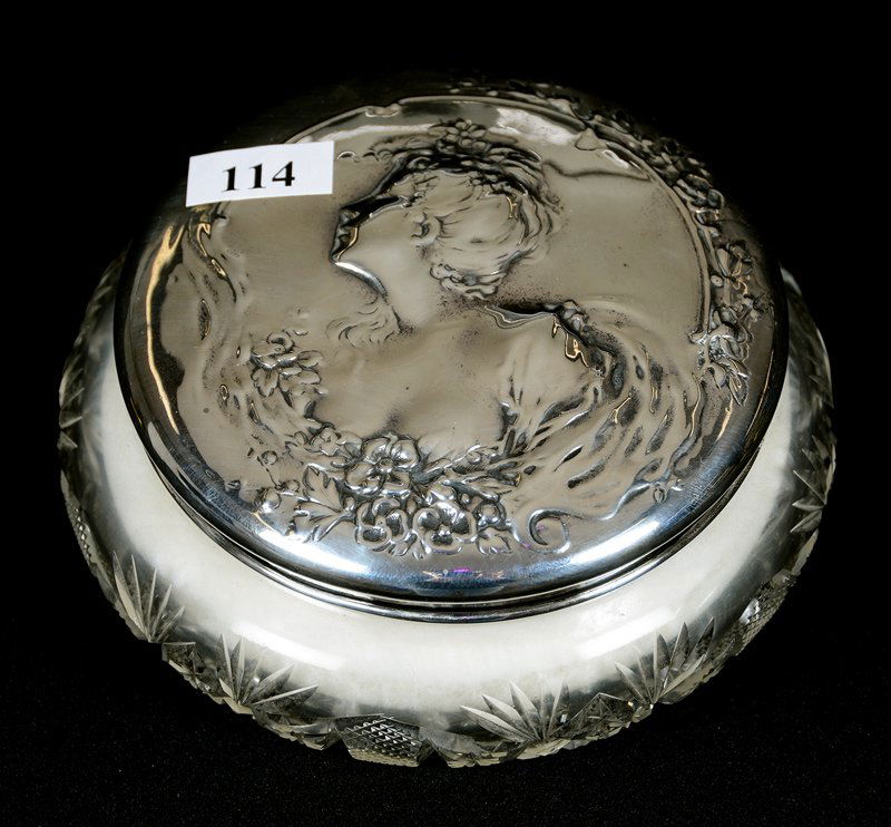 2 1/2" X 5 1/4" AMERICAN BRILLIANT CUT GLASS POWDER BOX (1 of 2)