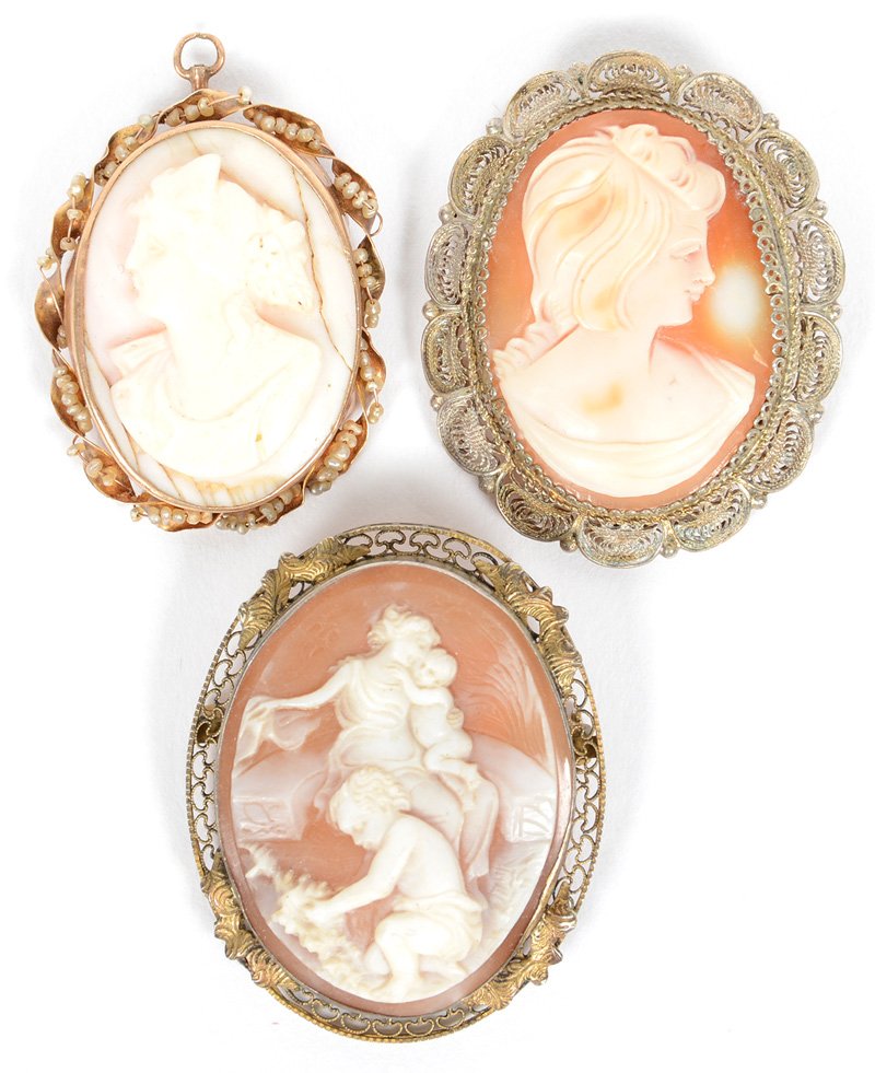 (3) VINTAGE SHELL CAMEO OVAL BROOCHES/PENDANTS (1 of 2)