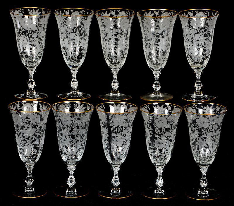 (8) 7 1/2" CAMBRIDGE GOBLETS WITH ETCHED FLORAL MOTIF (1 of 2)