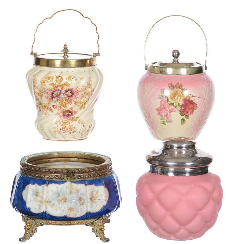 (3) BISCUIT JARS INCLUDING (2) ENGLISH & (1) PINK SATIN (1 of 5)