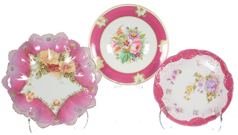 (3) PINK AND WHITE PORCELAIN ITEMS WITH FLORAL DECOR (1 of 5)