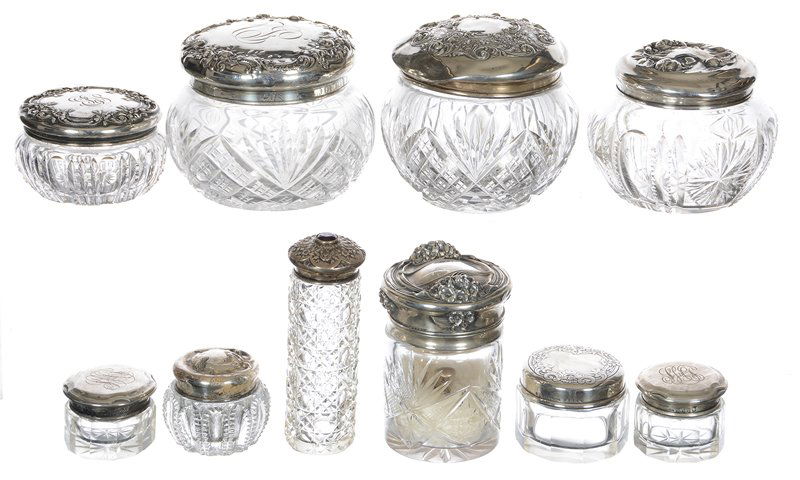(10) CUT GLASS VANITY BOXES WITH STERLING LIDS OF (1 of 4)