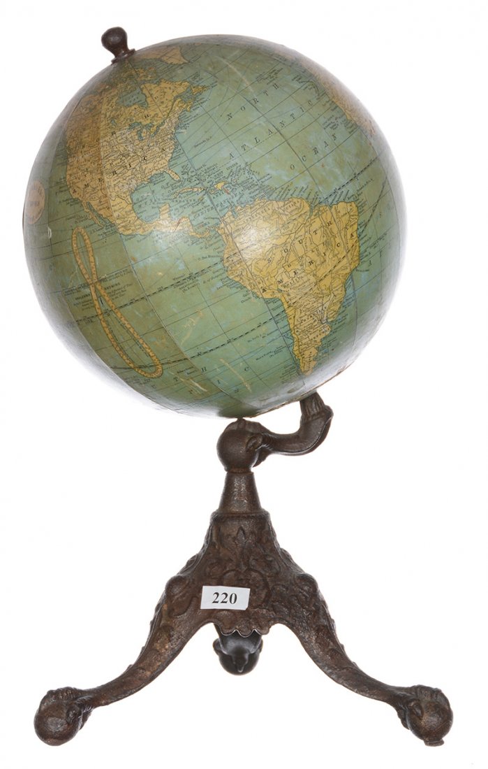 14 1/2" VINTAGE RAND-McNALLY 8" GLOBE ON CAST IRON (1 of 4)