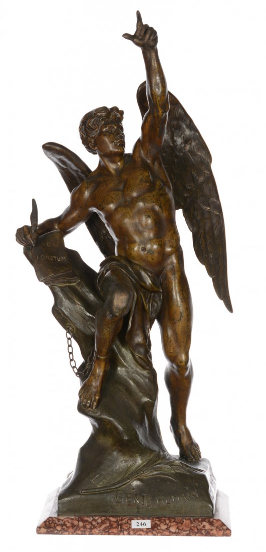 27 1/2" VINTAGE SPELTER CAST FIGURE TITLED "LE GENIE (1 of 5)