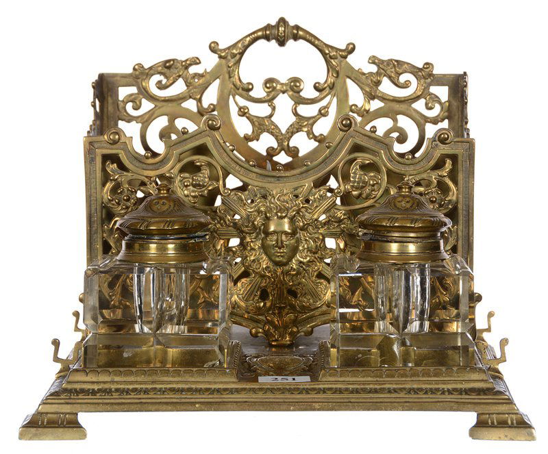 7 3/4" X 9 1/2" DOUBLE INKWELL DESK SET (1 of 3)