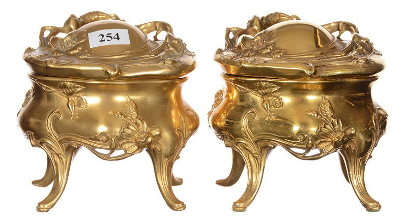 PAIR 4 1/2" X 4 1/2" GILT METAL HINGED EMBOSSED FLORAL (1 of 2)