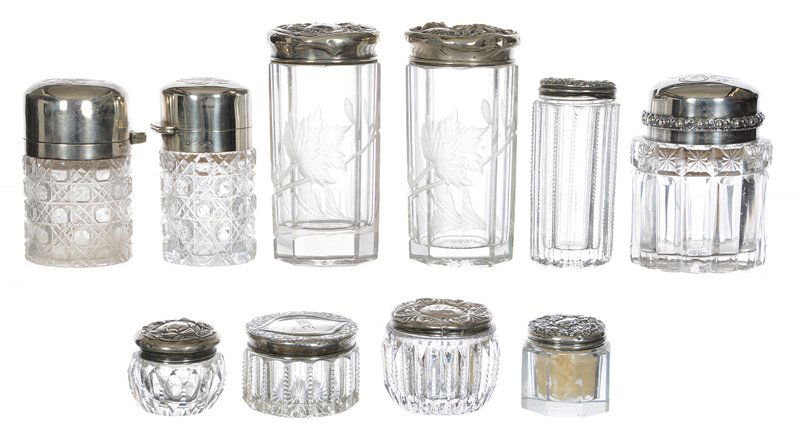 (10) CUT GLASS BOXES & JARS WITH STERLING & SILVER (1 of 5)