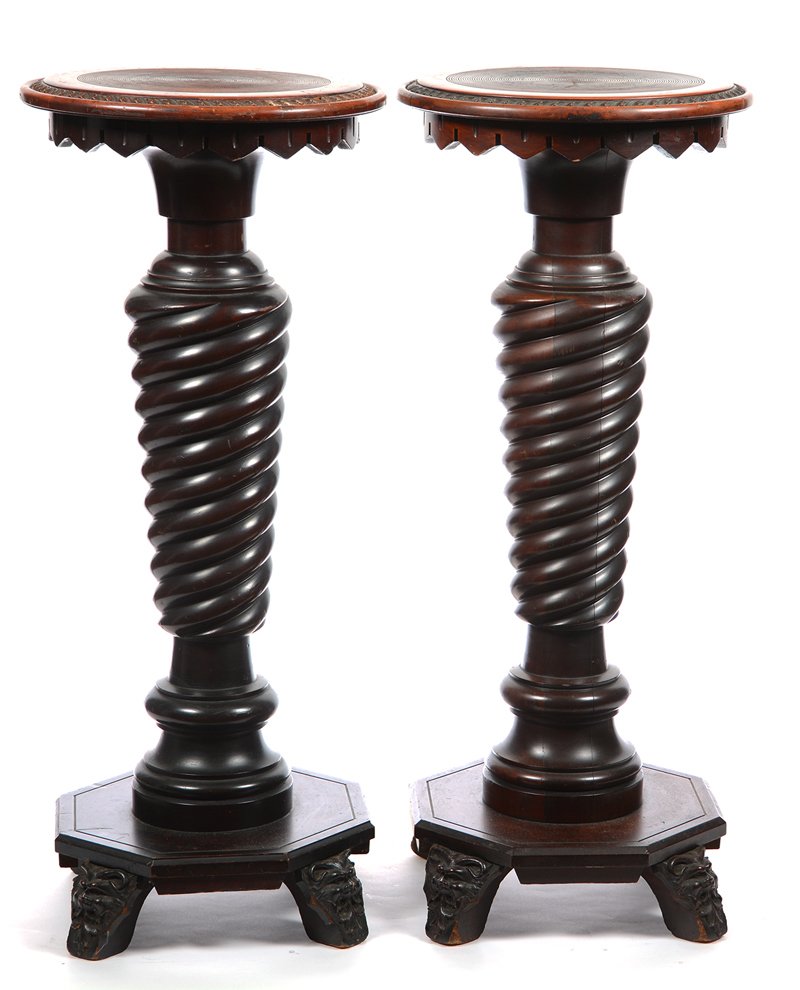 PAIR 38 1/2" X 16" HUNZINGER DARK WOODEN PEDESTALS (1 of 7)