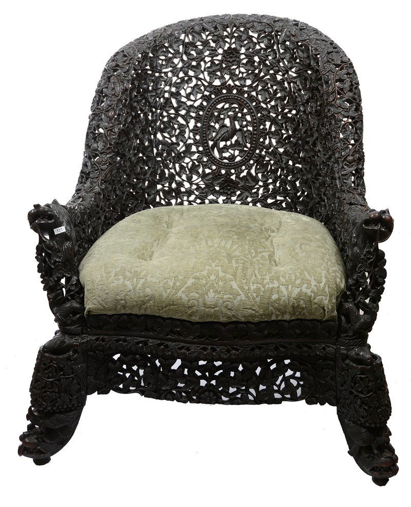 34" X 32" VINTAGE ORIENTAL TEAKWOOD CHAIR (1 of 5)