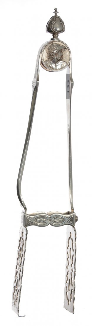 12" Coin Silver Pastry Tongs Marked "George Sharp",: 12" Coin Silver Pastry Tongs Marked "George Sharp", Circa 1870's