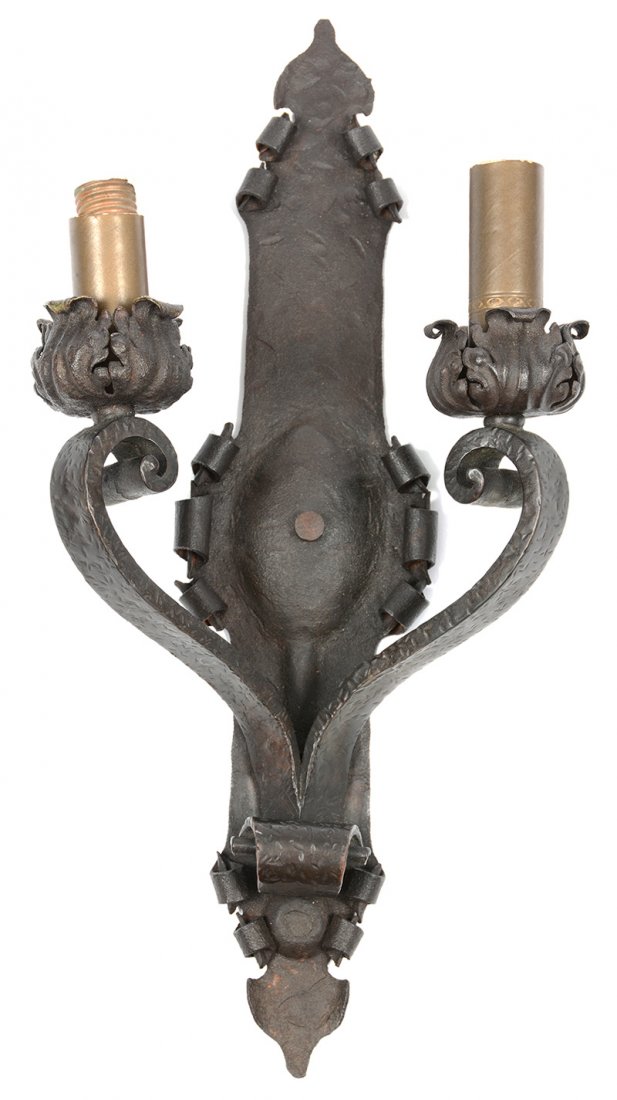 19 1/2" X 10" Marked "E. Brandt" (Edgar Brandt) Wrought: 19 1/2" X 10" Marked "E. Brandt" (Edgar Brandt) Wrought Iron Wall Sconce - Circa 1930 - Electric - Wonderful Patina