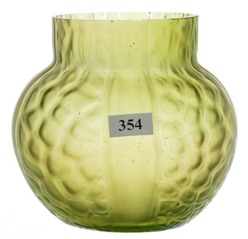 5" Unmarked Green Iridescent Art Glass Vase Attributed: 5" Unmarked Green Iridescent Art Glass Vase Attributed To Loetz