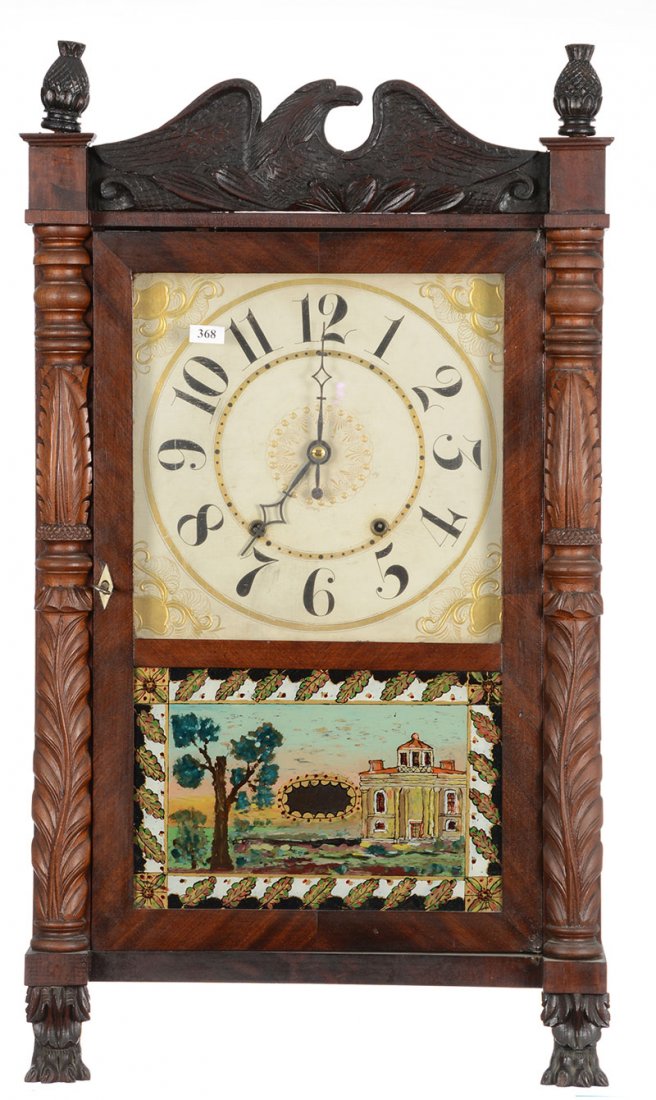 29" X 17" Carved Column And Splat Shelf Clock - Eli: 29" X 17" Carved Column And Splat Shelf Clock - Eli Terry Style - Does Have Original Interior Paper Labels