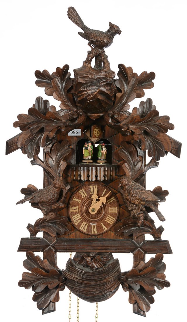 24" X 12" German Cuckoo Clock - Features Three Birds: 24" X 12" German Cuckoo Clock - Features Three Birds Overlooking Nest - Circa 1980's