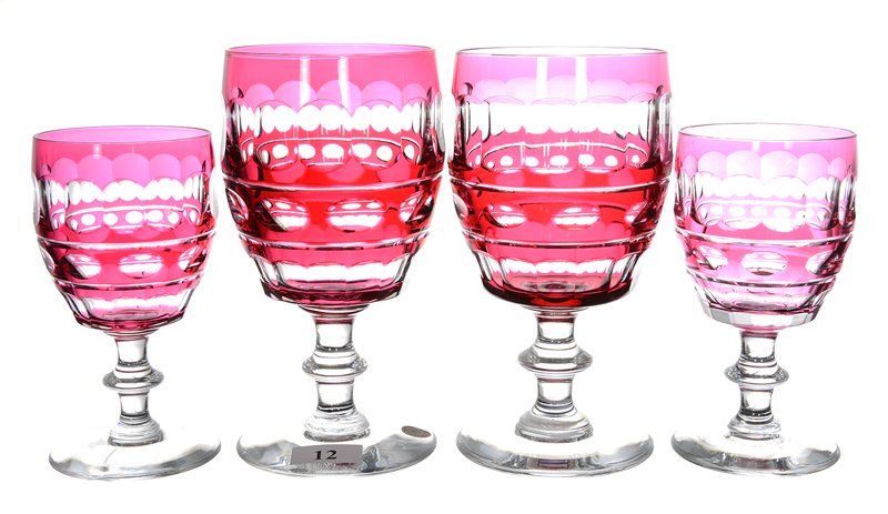 (4) CRANBERRY CUT TO CLEAR STEMS BY VAL ST. LAMBERT (1 of 4)