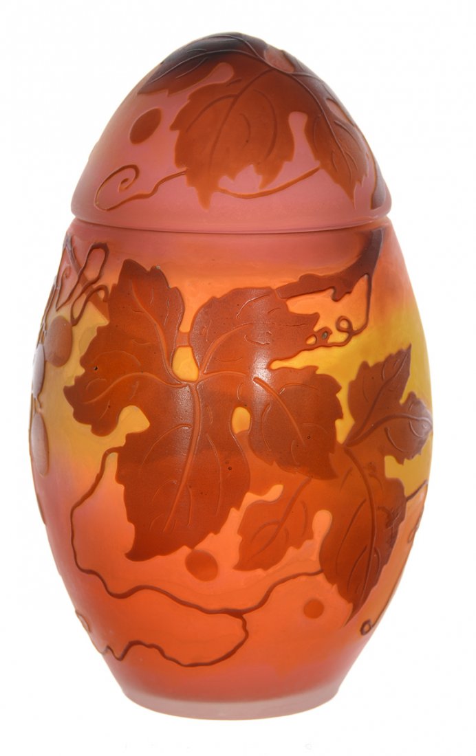 RARE 5" SIGNED GALLE FRENCH CAMEO ART GLASS EGG-SHAPED (1 of 4)