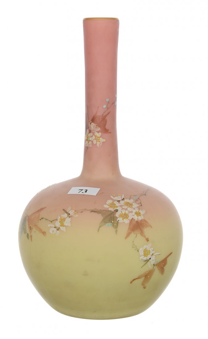 10" MT. WASHINGTON DECORATED BURMESE BULBOUS STICK VASE (1 of 3)
