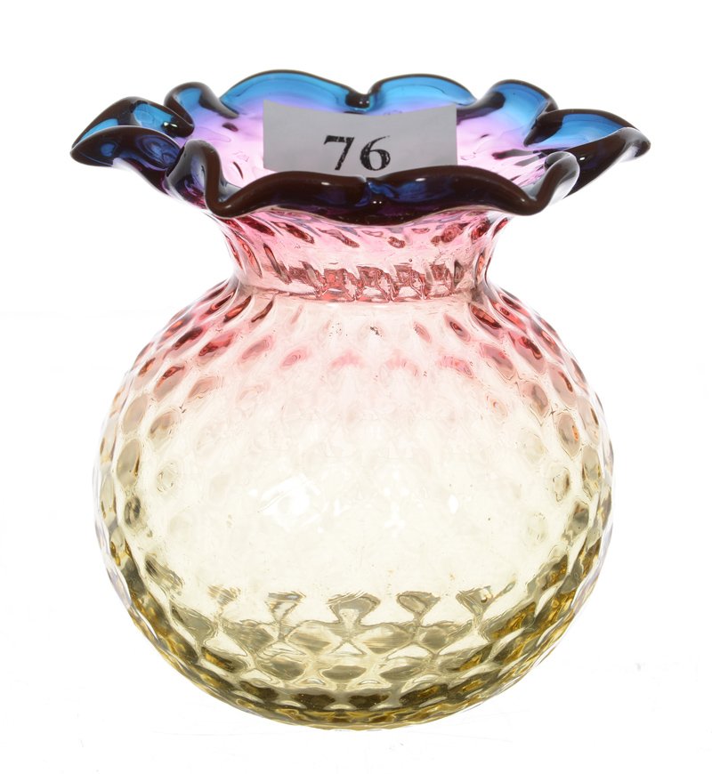 3" X 2 3/4" UNMARKED ALEXANDRITE ART GLASS VASE (1 of 3)