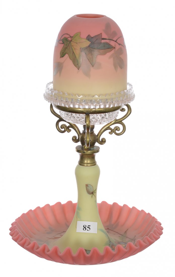 10 3/4" X 7" WEBB DECORATED BURMESE PEDESTAL FAIRY LAMP (1 of 4)