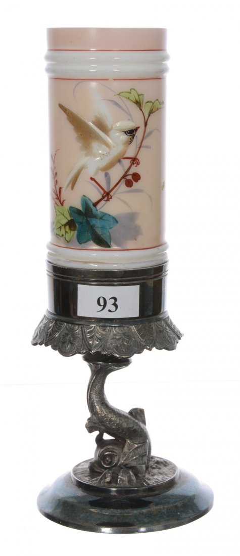 7 1/2" WHITE OPALINE SMITH BROTHERS ART GLASS CYLINDER (1 of 4)