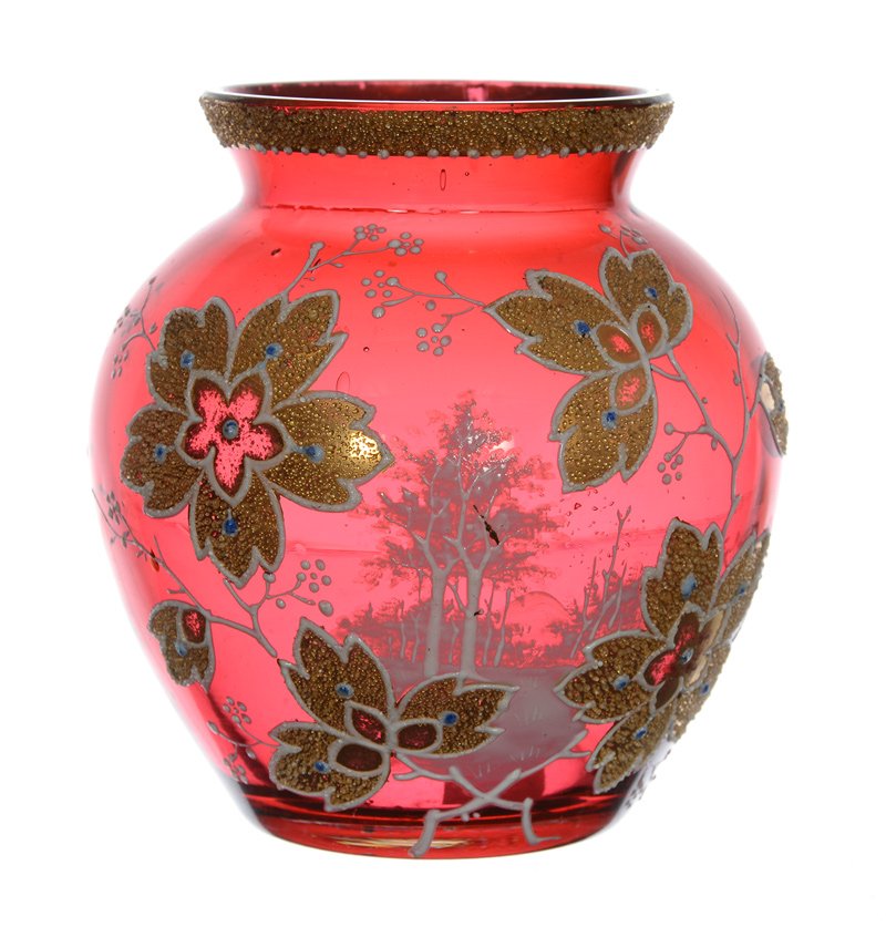3 1/2" CRANBERRY ART GLASS VASE (1 of 3)