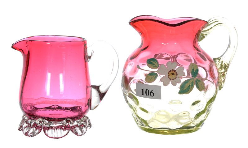 (2) SMALL ART GLASS PITCHERS (1 of 3)