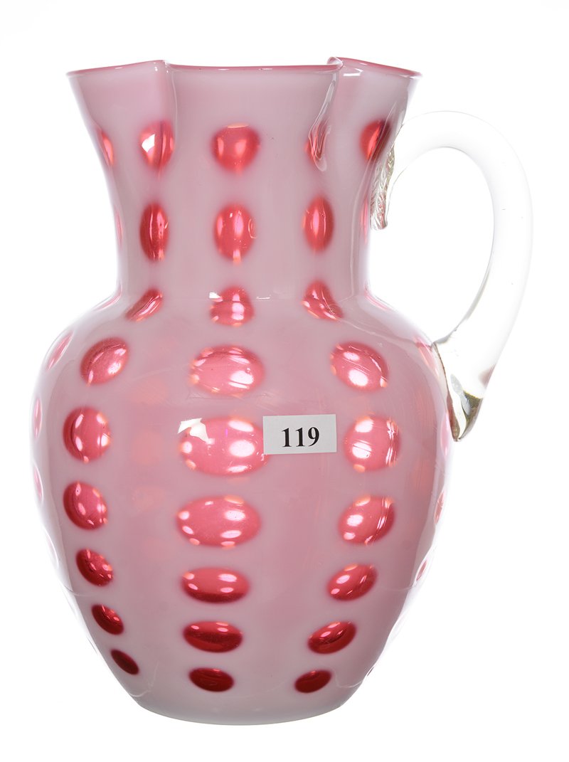9" CRANBERRY OPALESCENT ART GLASS WATER PITCHER (1 of 3)