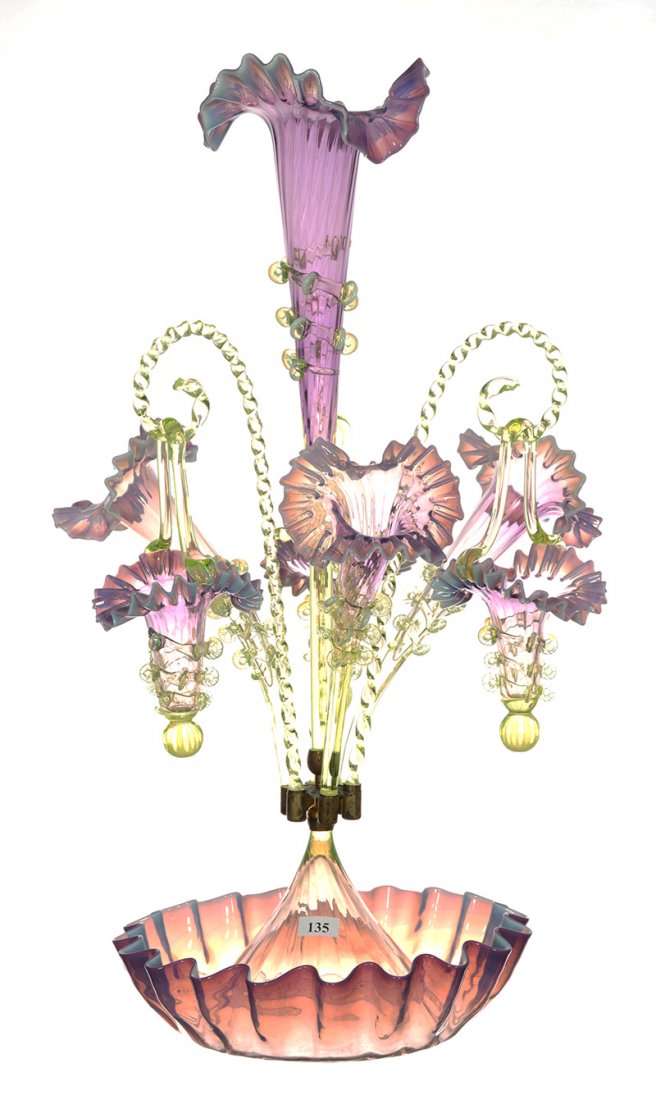 EXTREMELY RARE 23" ORNATE ART GLASS EPERGNE (1 of 3)