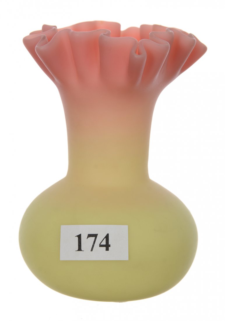 4" MT. WASHINGTON BURMESE ART GLASS VASE (1 of 3)