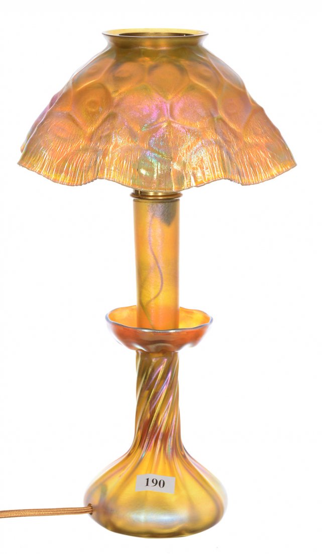 RARE 12 1/2" TIFFANY ART GLASS GOLD IRIDESCENT CANDLE (1 of 4)