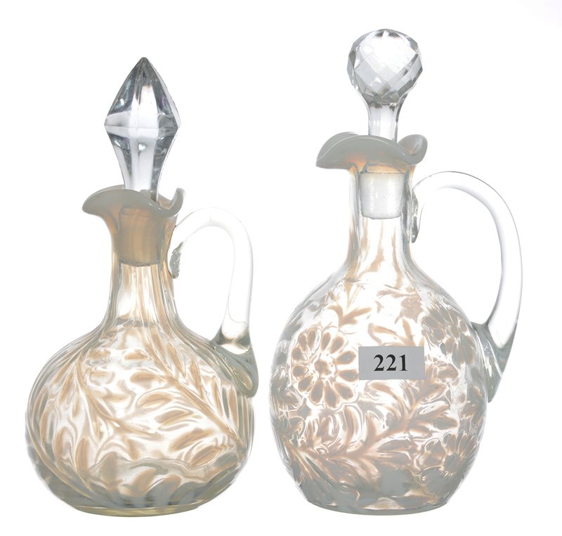(2) 7" WHITE OPALESCENT ART GLASS CRUET BOTTLES (1 of 3)