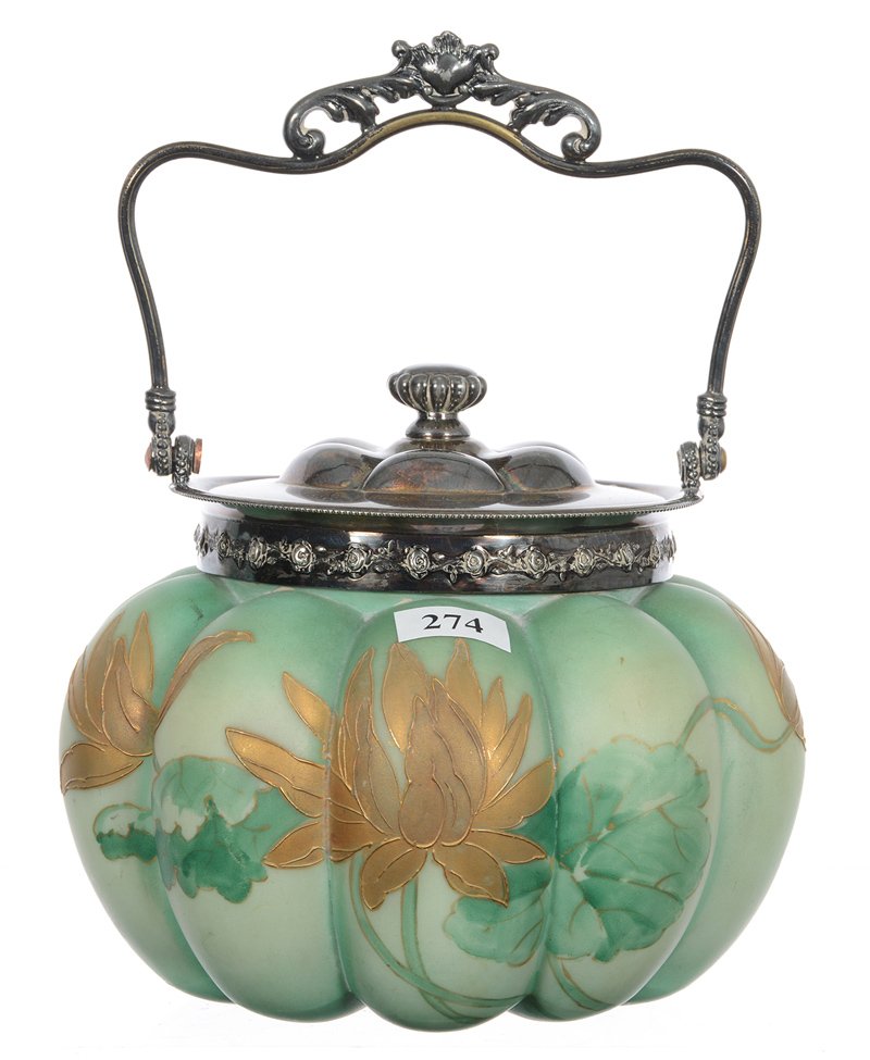 5 3/4" PAIRPOINT MELON RIBBED ART GLASS BISCUIT JAR (1 of 4)