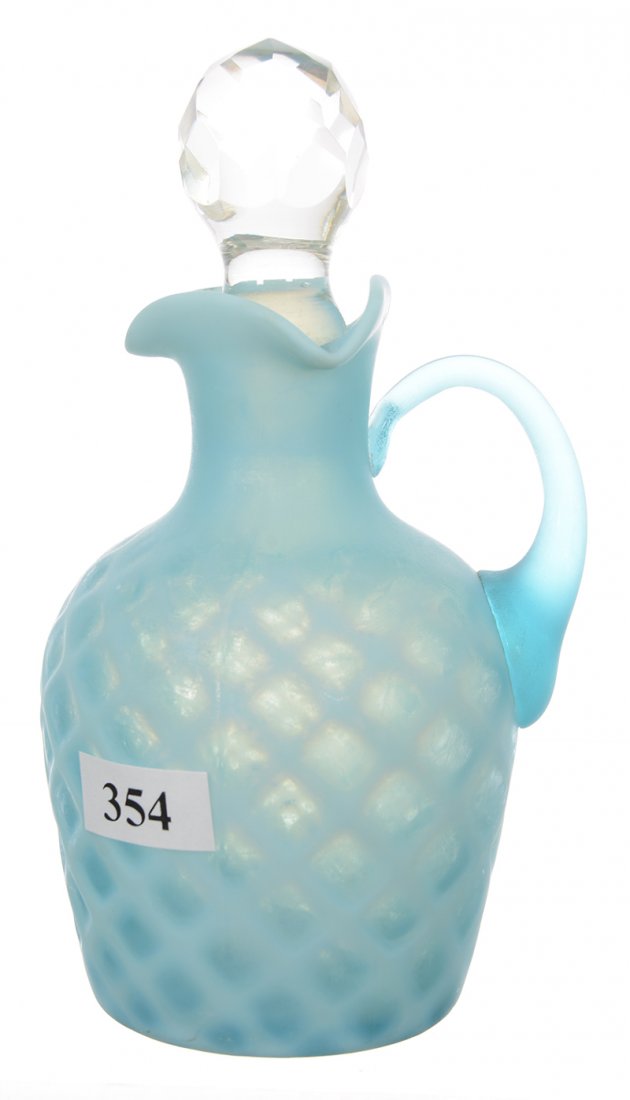 6" BLUE SATIN BUBBLE LATTICE PATTERN ART GLASS CRUET (1 of 3)