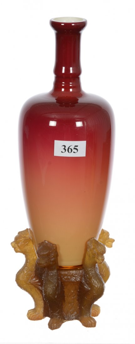 9 3/4" WHEELING PEACHBLOW MORGAN VASE (1 of 3)