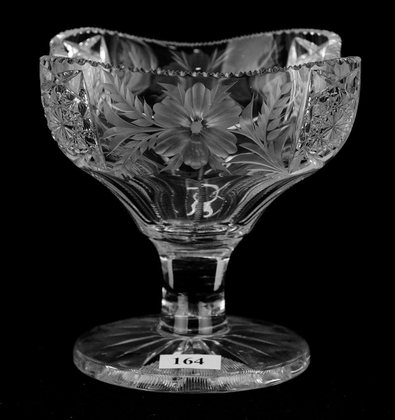 CANDY DISH, PEDESTAL, FOUR-SIDED - 5 1/2" X 5" - SIGNED (1 of 3)