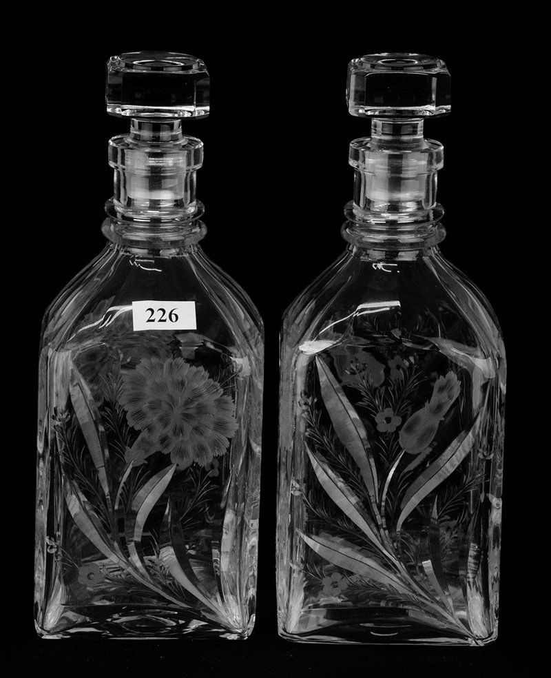 PAIR SQUARE DECANTERS - 9 1/2" CARNATION PATTERN BY (1 of 3)