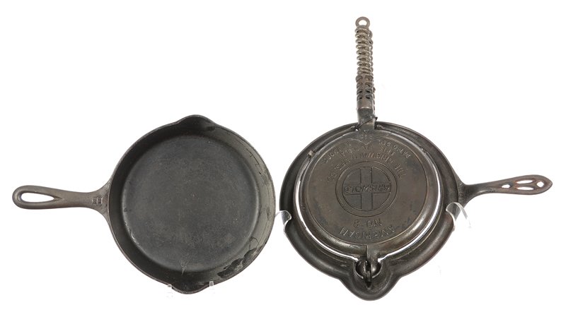 (2) GRISWOLD CAST IRON ITEMS: (2) GRISWOLD CAST IRON ITEMS (1) 14" #6 SKILLET - (1) #8 WAFFLE IRON