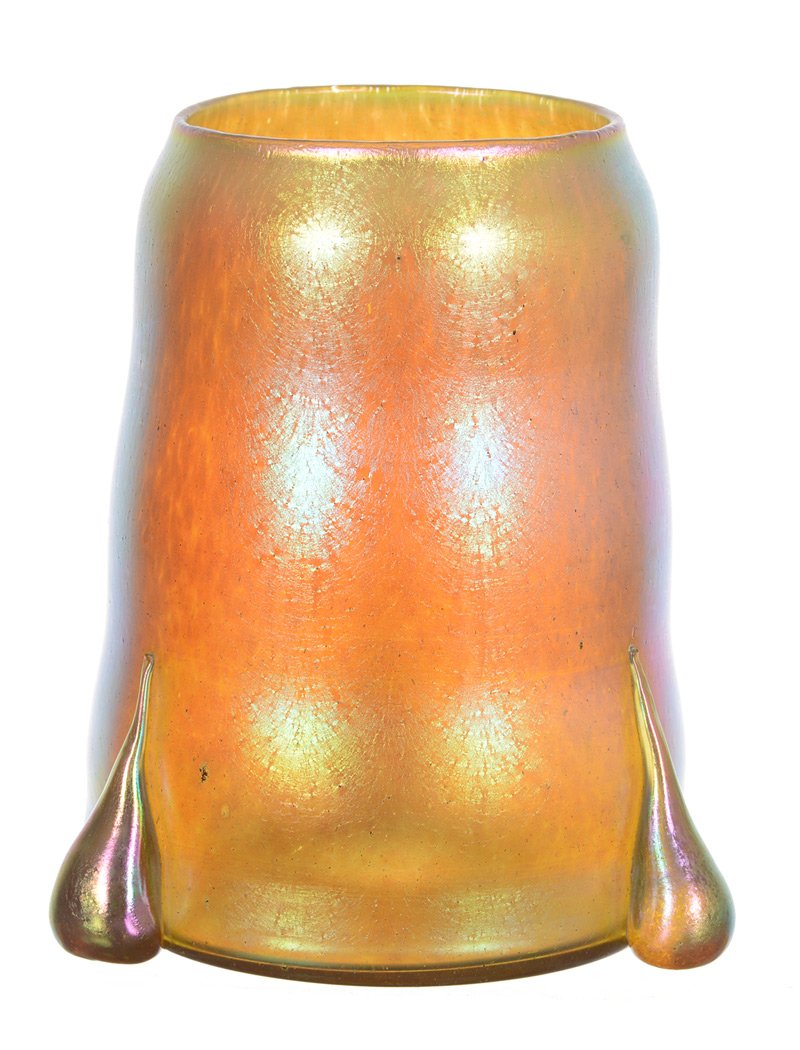 RARE! 6 3/4" X 5 1/2" UNMARKED LOETZ ART GLASS CANDIA: RARE! 6 3/4" X 5 1/2" UNMARKED LOETZ ART GLASS CANDIA SILBERIRIS VASE FORM #85/5032 DESIGNED BY KOLOMAN MOSER CIRCA 1902 - EXACT FORM FEATURED ON FRONT COVER OF LOETZ BAND I BOOK BY RICKE - FINE QUALI